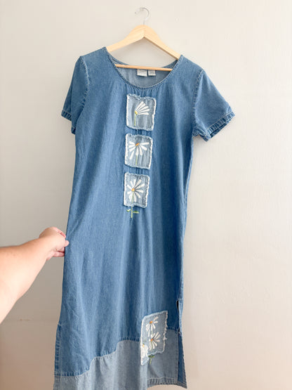 Vintage Floral Denim Dress (S)