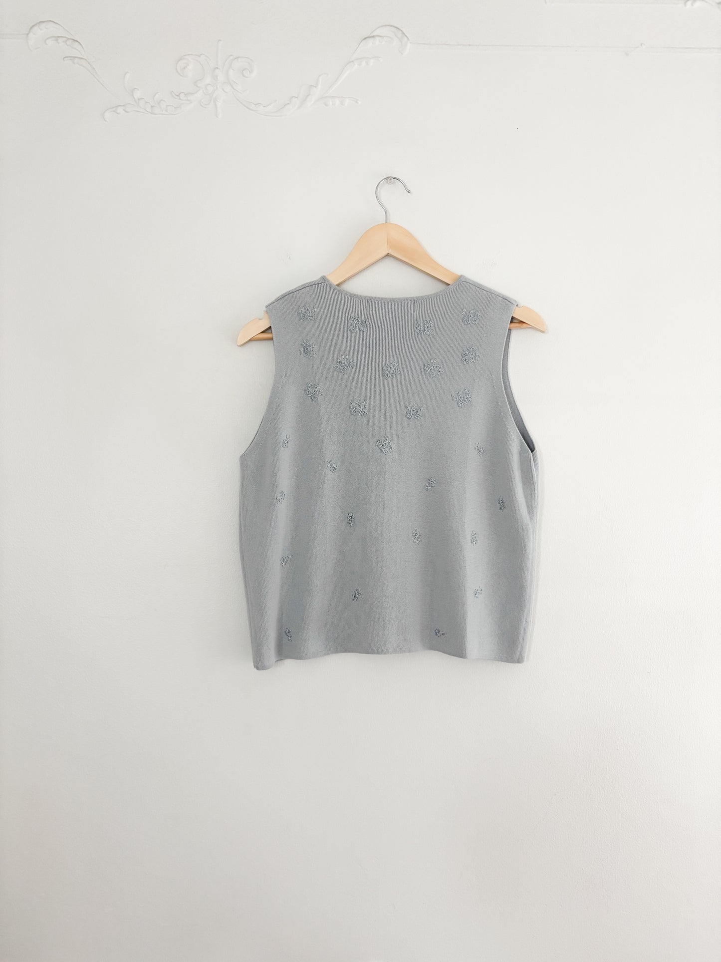 Vintage Blue Floral Embroidered Knit Tank (LP)