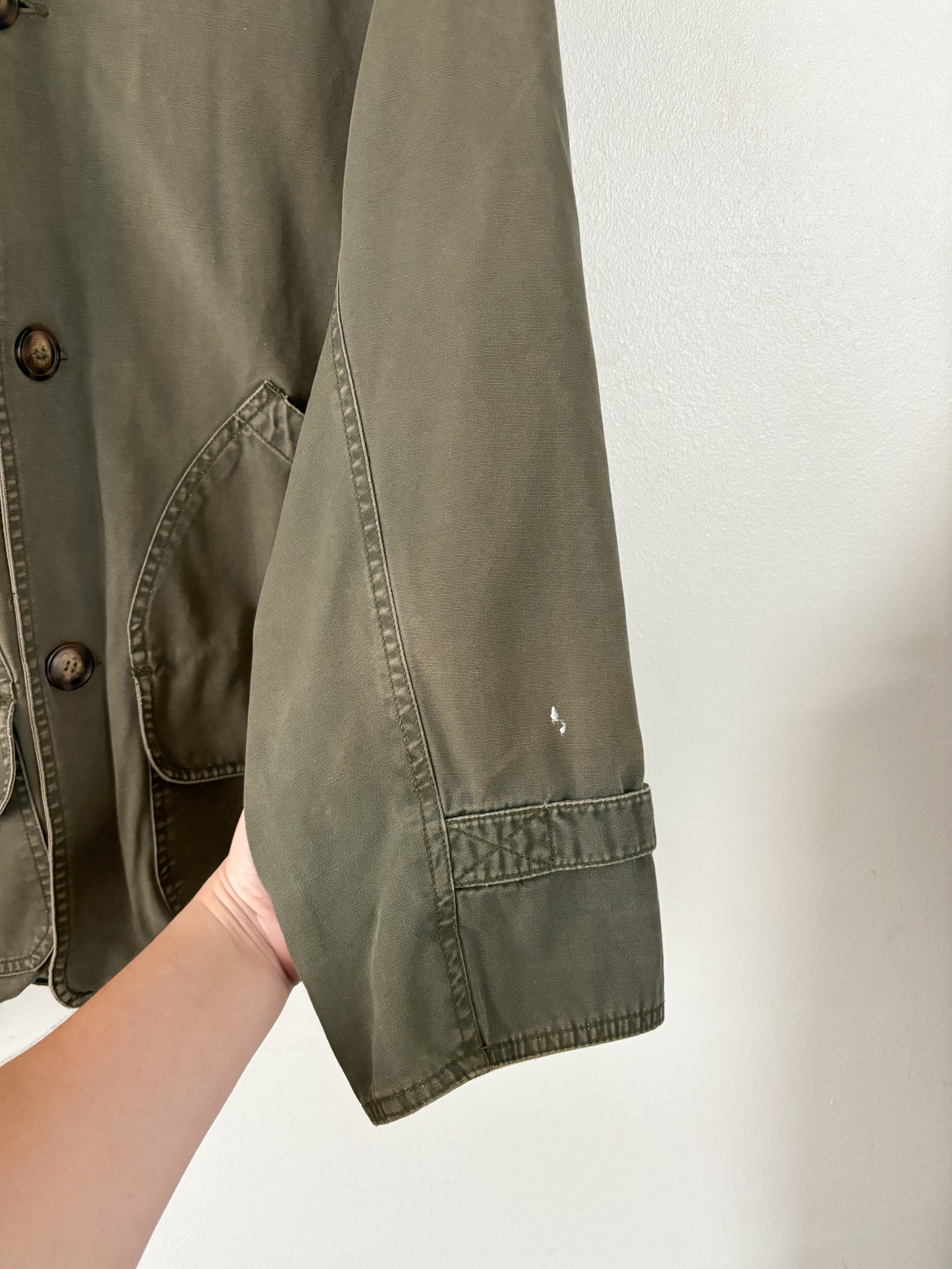 Vintage Army Green Flannel Lined Chore Coat