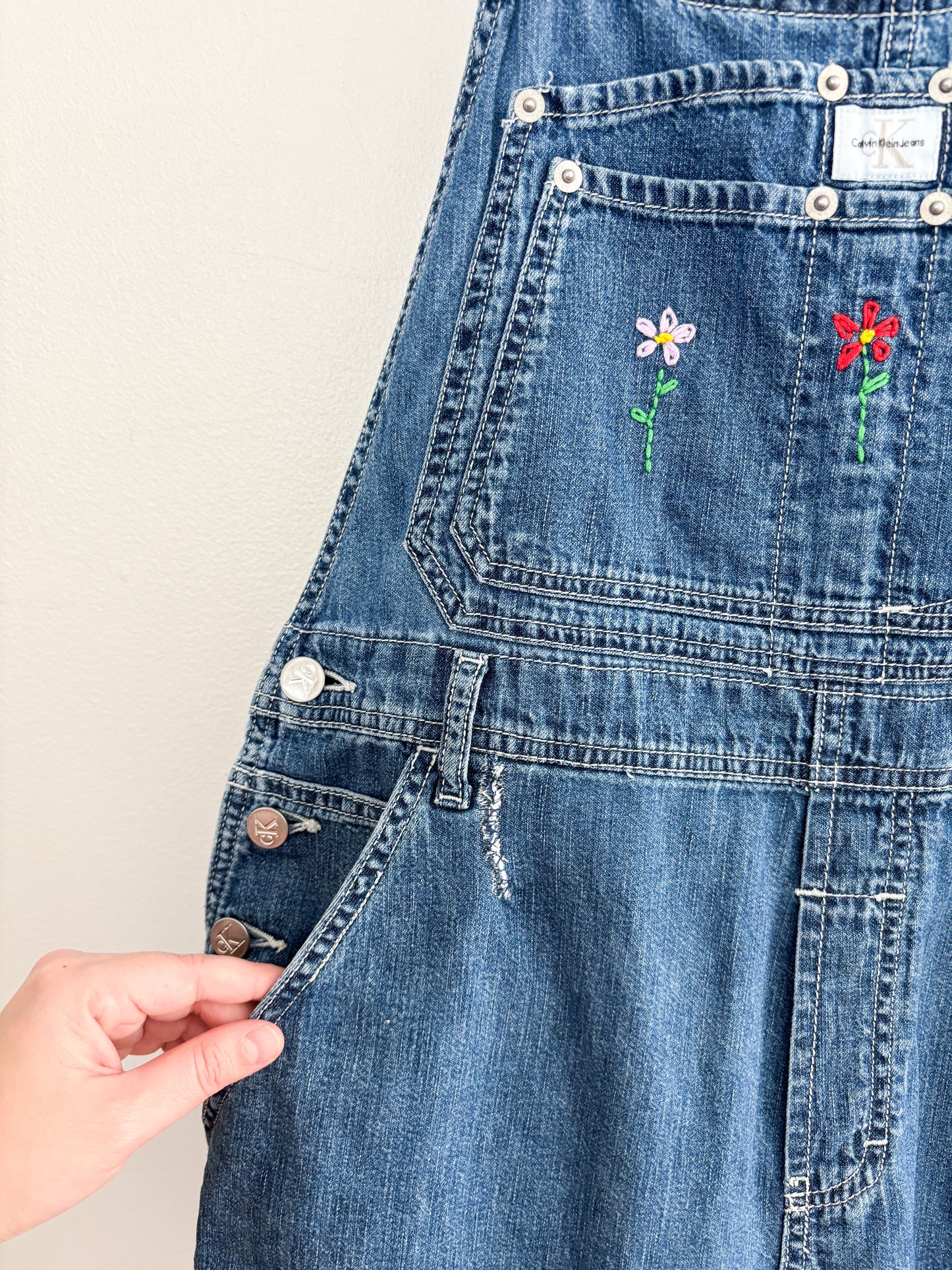 Vintage Calvin Klein Floral Embroidered Overalls (M)