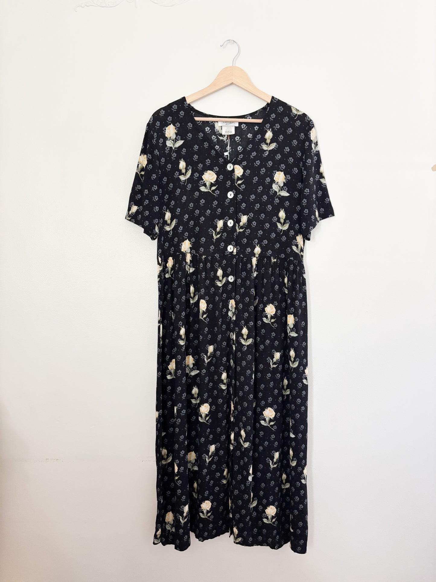 Vintage Black Floral Dress (M)