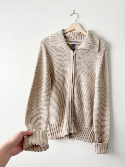 Neutral knit zip up sweater