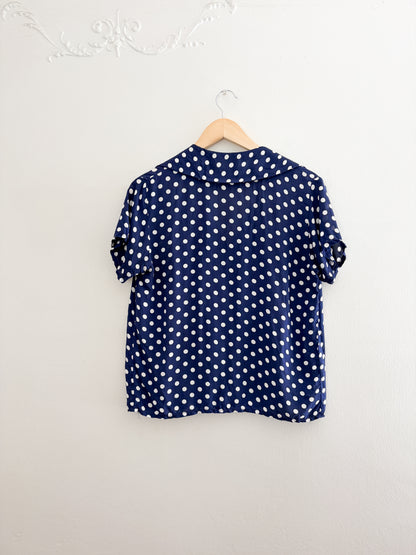 Vintage Blue Polka Dot Button Up (S/M)