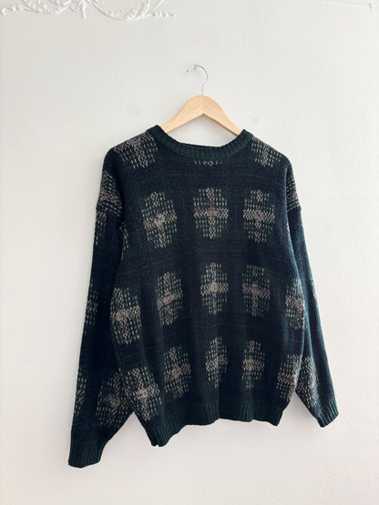 Vintage Acrylic Green Patterned Sweater (M)