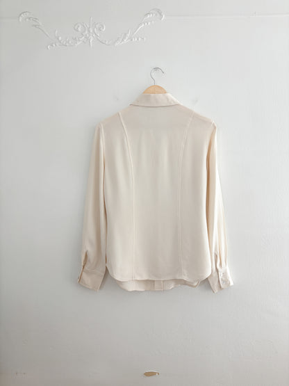 Vintage Cream Silk Button Up (M)
