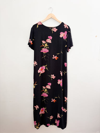 Vintage Black Floral Tie Dress (16)