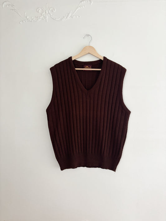 Vintage Brown Ribbed Sweater Vest (XL)