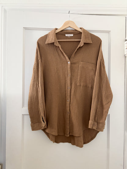 Brown Gauze Button up (L)