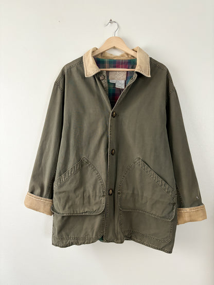 Vintage Army Green Flannel Lined Chore Coat