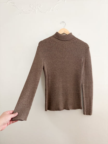 Vintage Brown Ribbed Turtleneck (M)