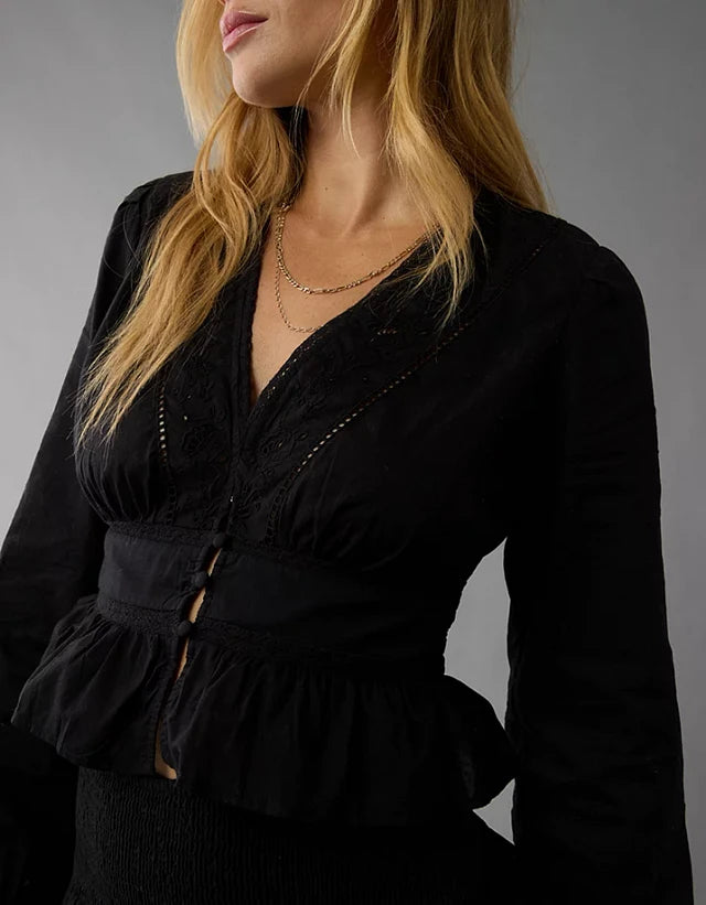 AE Black Cropped Blouse (XL)
