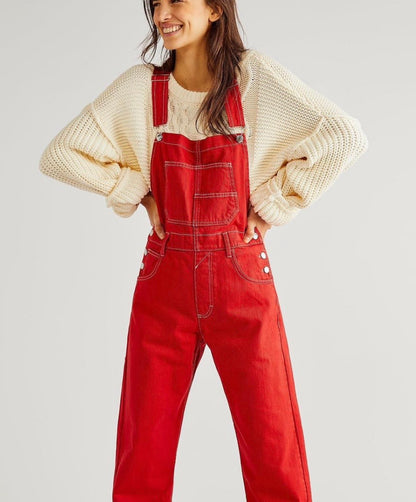 Free People Red Ziggy Overalls (S)
