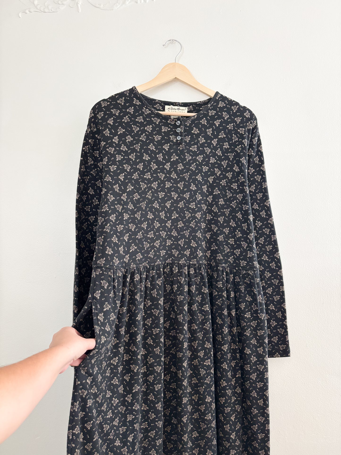 Vintage Eddie Bauer Black Floral Dress (L)