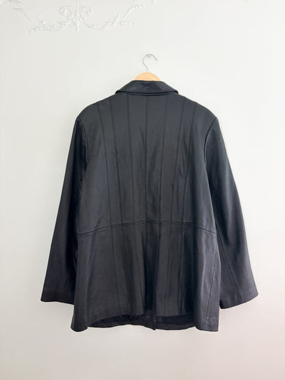 Vintage Black Leather Jacket (XXL)