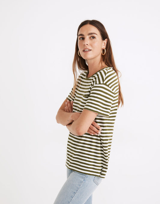 Madewell green striped tee (XS)