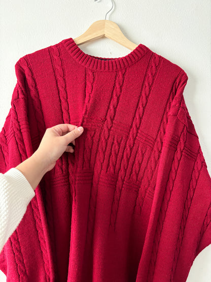 Red Wool Blend Cable Knit Sweater
