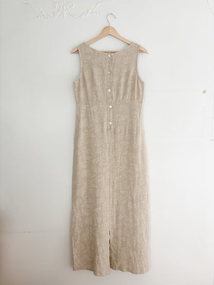 Vintage Floral Linen Maxi Dress (XS)