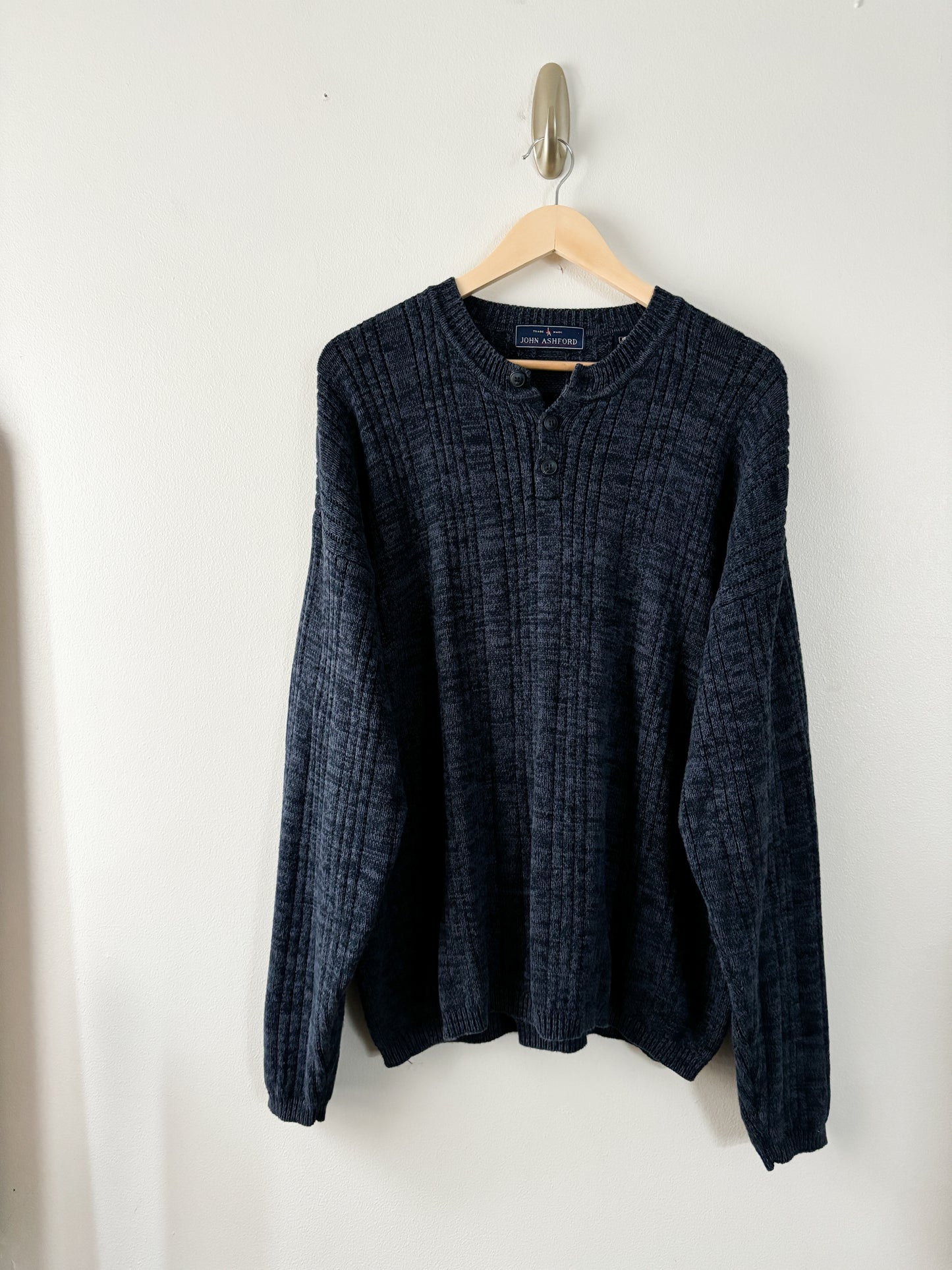 Navy Marled Henley Sweater (XL)