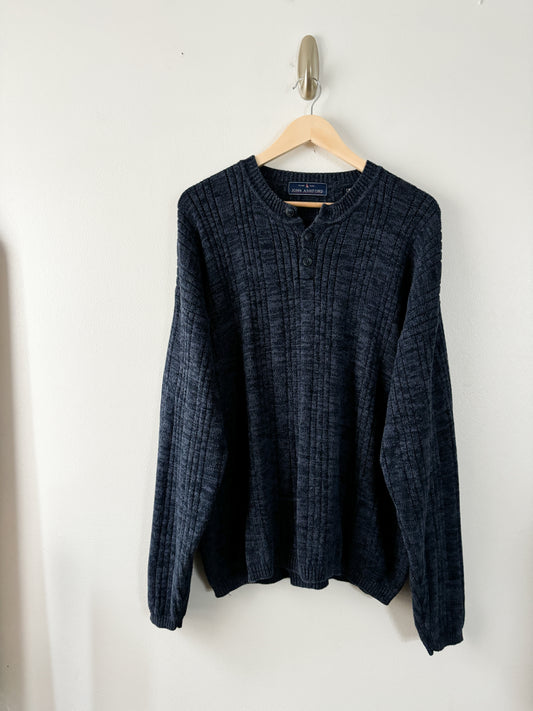 Navy Marled Henley Sweater