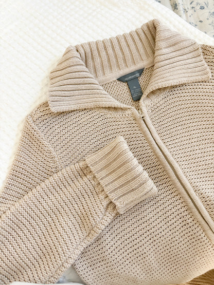 Neutral knit zip up sweater