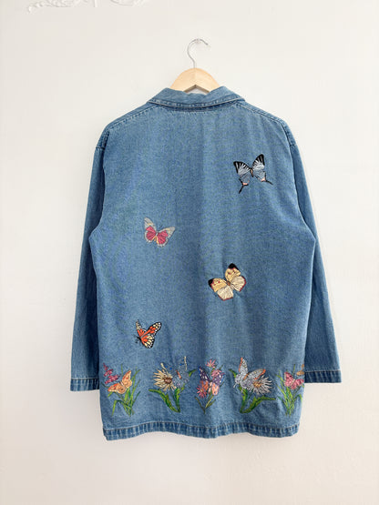Vintage Butterfly Embroidered Denim Chore Jacket (L)