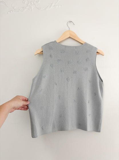 Vintage Blue Floral Embroidered Knit Tank (LP)