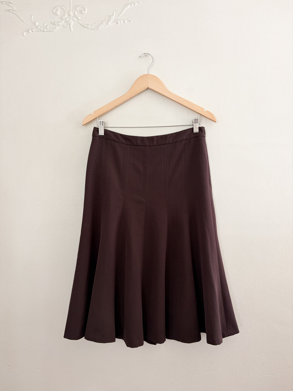Vintage Brown Pleated Midi Skirt (28”)