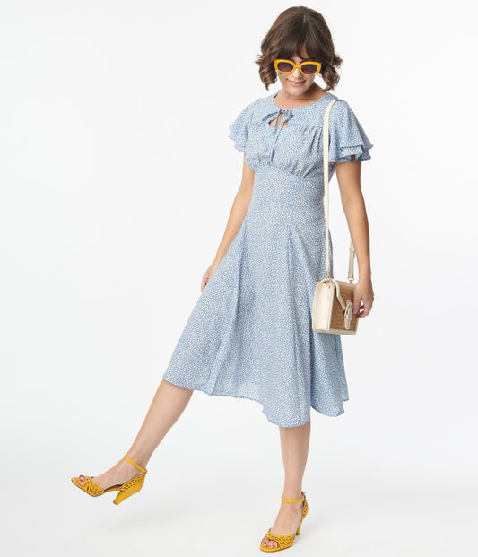 Blue Floral Ruffle Dress (S)