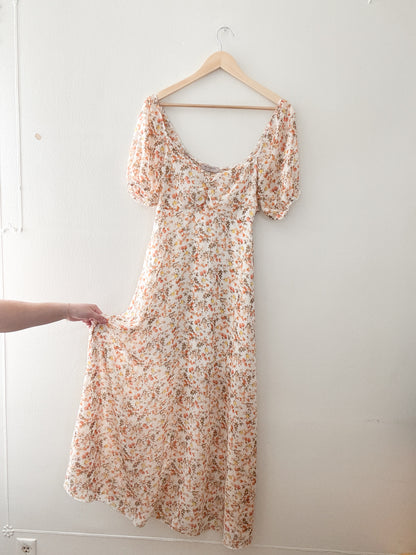 Orange Floral Puff Sleeve Dress (M)