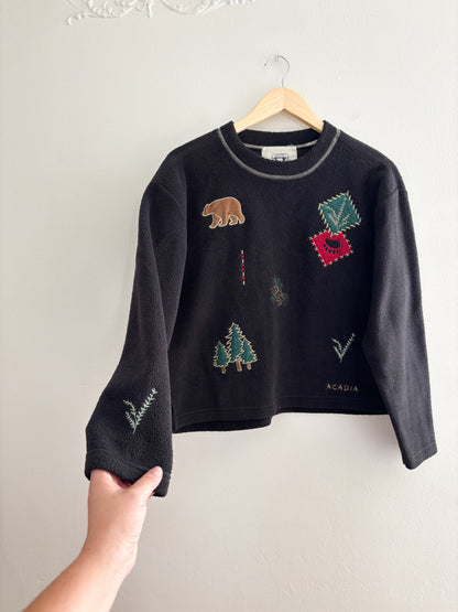 Vintage holiday patch fleece pullover (S)