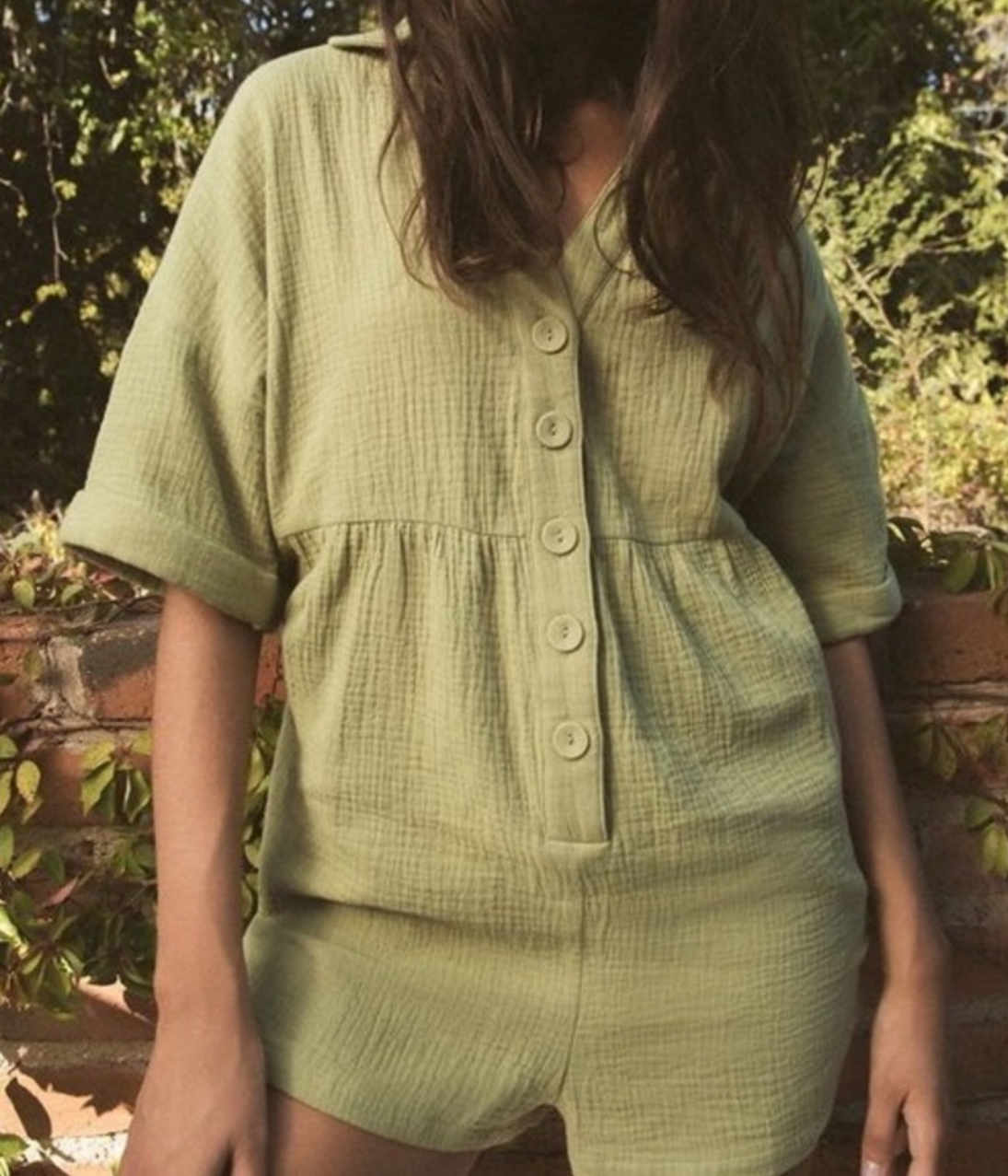 Urban Outfitters Green Cotton Gauze Romper (S)