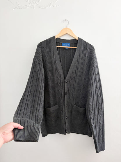Vintage Grey Cable Knit Cardigan (XL)