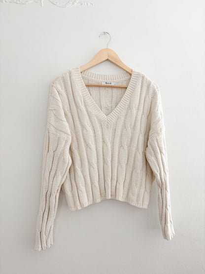 Madewell V Neck Cable Knit Sweater (XL)