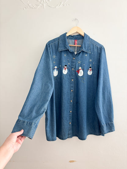 Snowman Chambray Button Up (XXL)