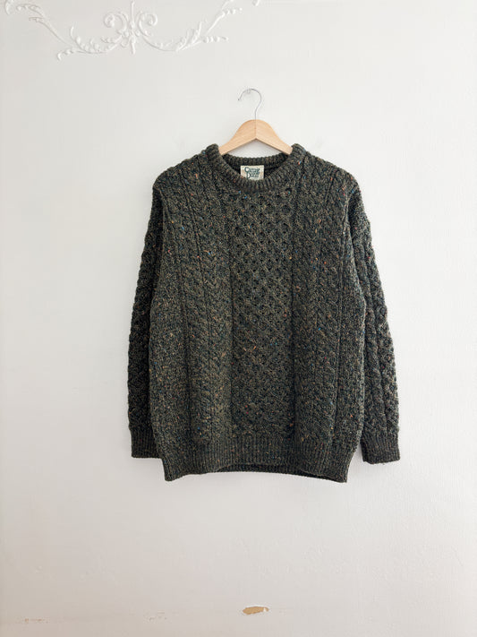 Vintage Green Speckled Fisherman Sweater (S)