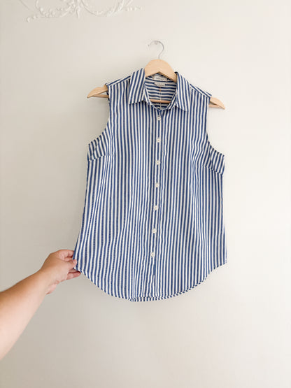 Vintage Blue Striped Collar Tank (M)