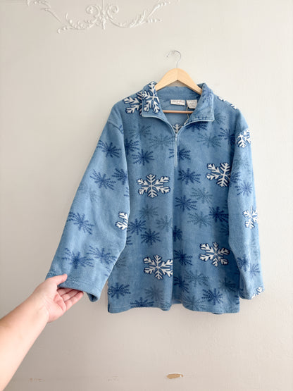 Vintage Blue Snowflake Fleece Quarter Zip (XXL)