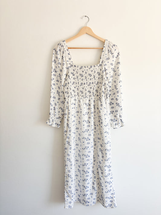 Blue Floral Smocked dress (S)