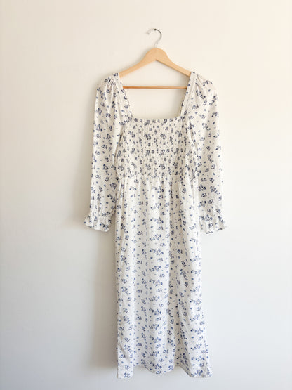 Blue Floral Smocked dress (S)
