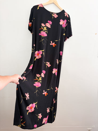 Vintage Black Floral Tie Dress (16)