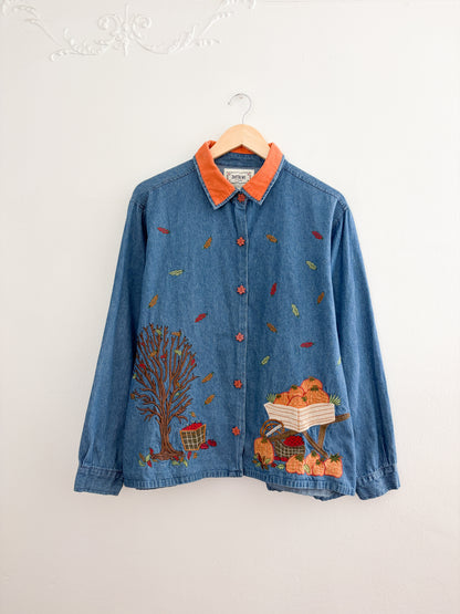 Vintage Embroidered Fall Button Up (XL)