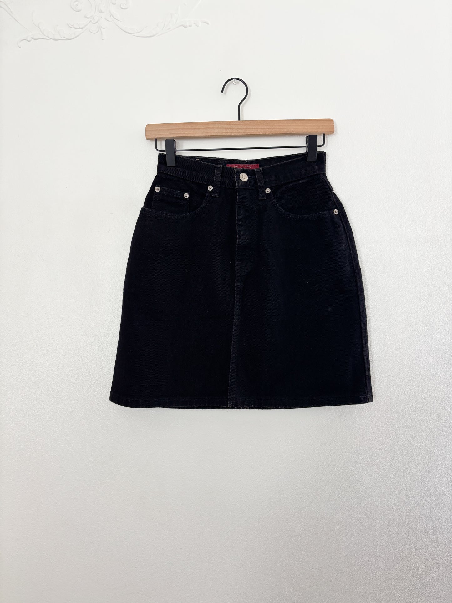 Vintage Black Denim Skirt (24”)