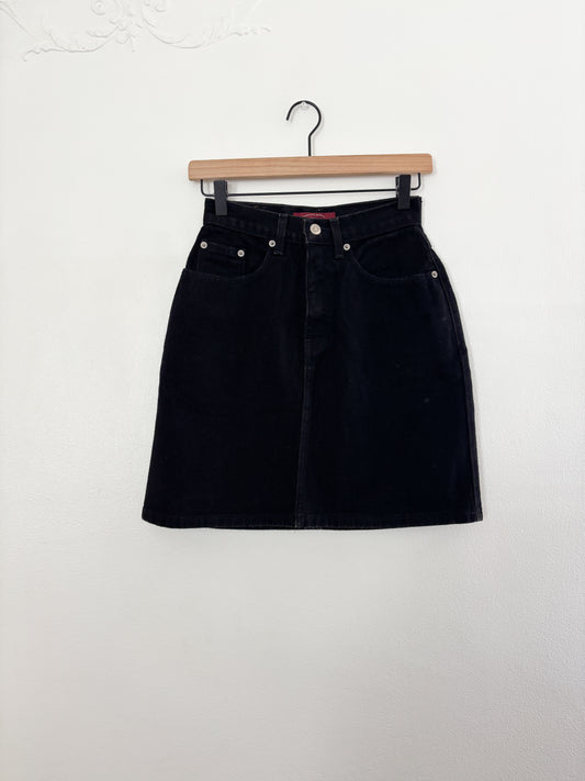 Vintage Black Denim Skirt (24”)