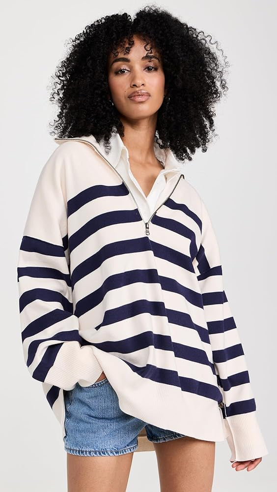 Free People Coastal Striped Quarter Zip