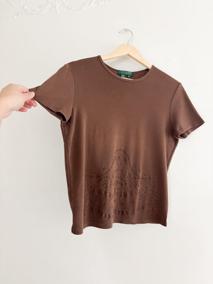 Vintage Ralph Lauren Brown Eyelet Tee (M)