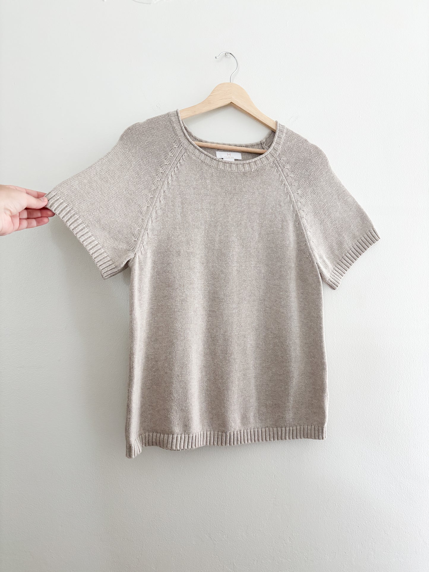 Halston Taupe knit top (L)