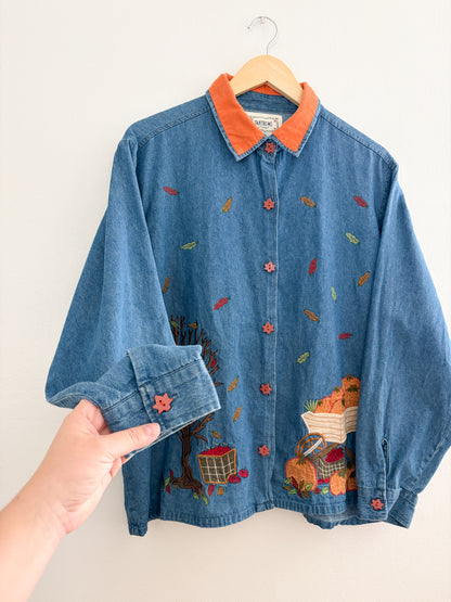Vintage Embroidered Fall Button Up (XL)