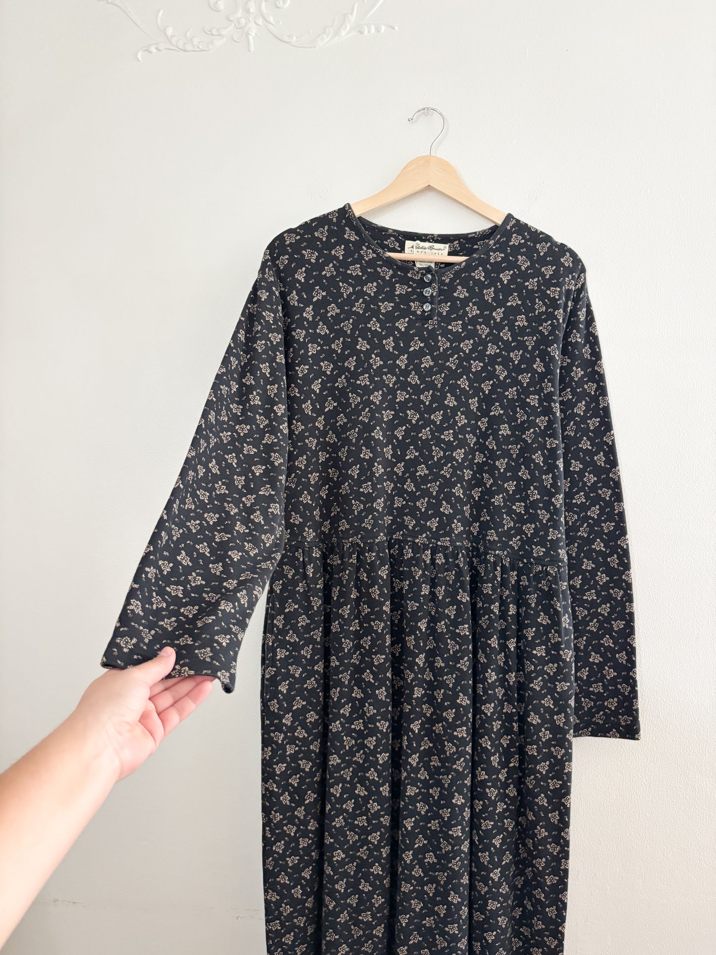 Vintage Eddie Bauer Black Floral Dress (L)
