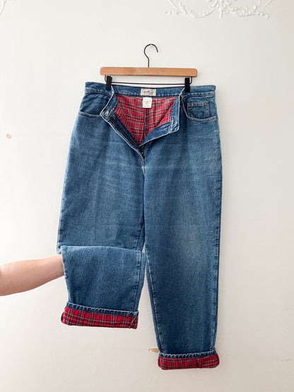 Vintage LL Bean Plaid Flannel Lined Jeans (36/37”)