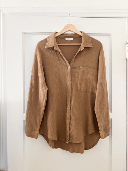 Brown Gauze Button up (L)